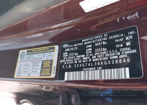 2019 Kia Optima Lx from USA, damaged, VIN 5XXGT4L36KG338846